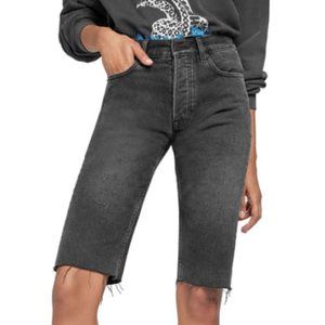 Anine Bing Phoebe Raw Hem Denim Shorts Black